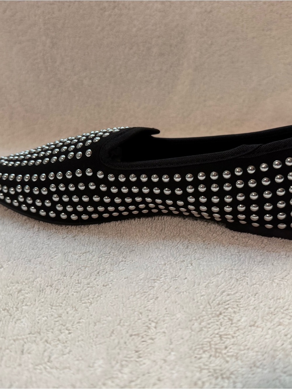 Studded Black Slip-On Flats with Silver Accents - Picture 6 of 7